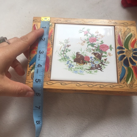 Vintage Decorated Wooden Trinket Jewelry B… - Picture 7 of 10